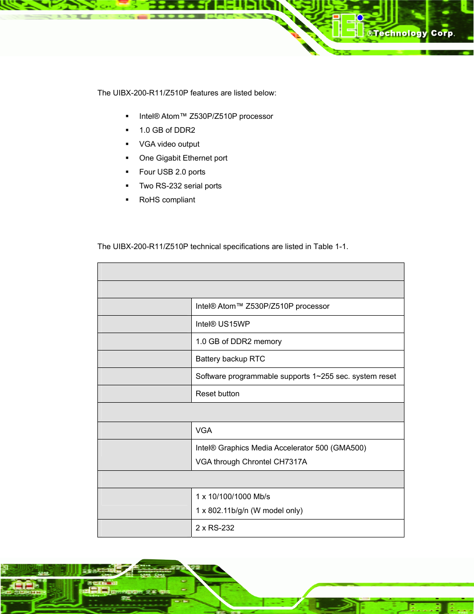 3 features, 4 technical specifications, Eatures | Echnical, Pecifications | IEI Integration uIBX-200 v1.10 User Manual | Page 13 / 113