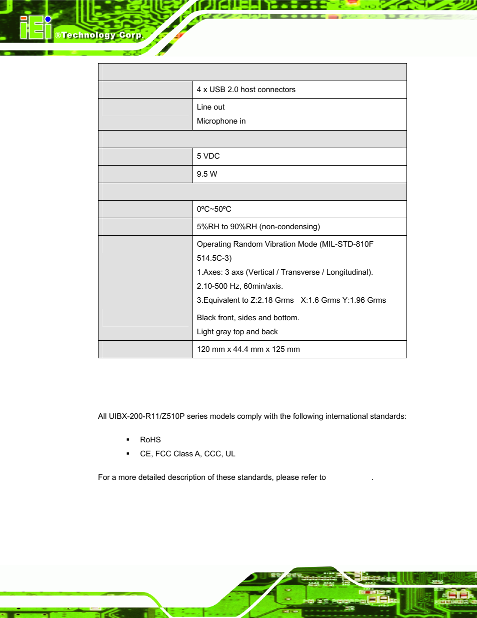 5 certifications, Ertifications, Table 1-1: technical specifications | IEI Integration uIBX-200 v1.10 User Manual | Page 14 / 113