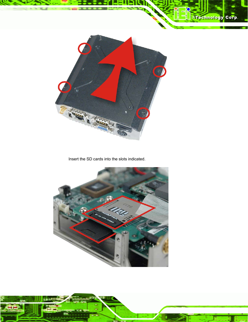 Figure 4-3: bottom cover removal, Figure 4-4: sd card slots | IEI Integration uIBX-200 v1.10 User Manual | Page 29 / 113
