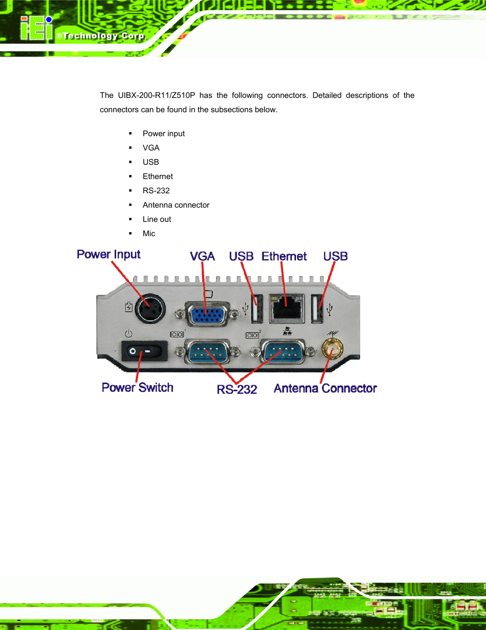 5 external peripheral interface connectors, Xternal, Eripheral | Nterface, Onnectors, Figure 4-5: peripheral connectors (rear) | IEI Integration uIBX-200 v1.10 User Manual | Page 30 / 113