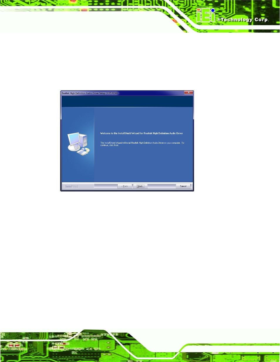 Figure 7-19: audio driver welcome screen | IEI Integration uIBX-210-CV-N2600 User Manual | Page 106 / 163
