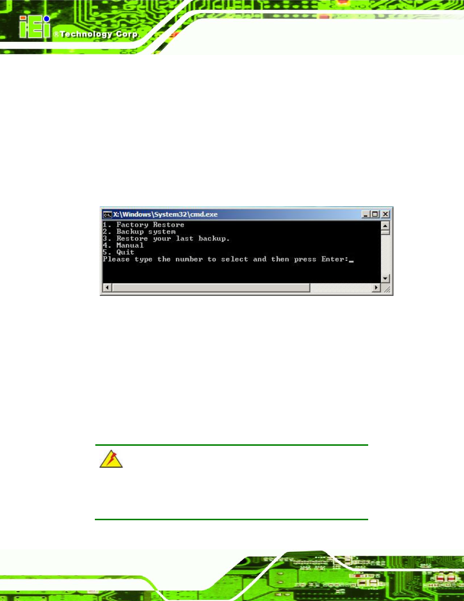 C.5 recovery tool functions, Ecovery, Unctions | Figure c-33: recovery tool main menu, C.5 re c o ve ry to o l fu n c tio n s | IEI Integration uIBX-210-CV-N2600 User Manual | Page 141 / 163