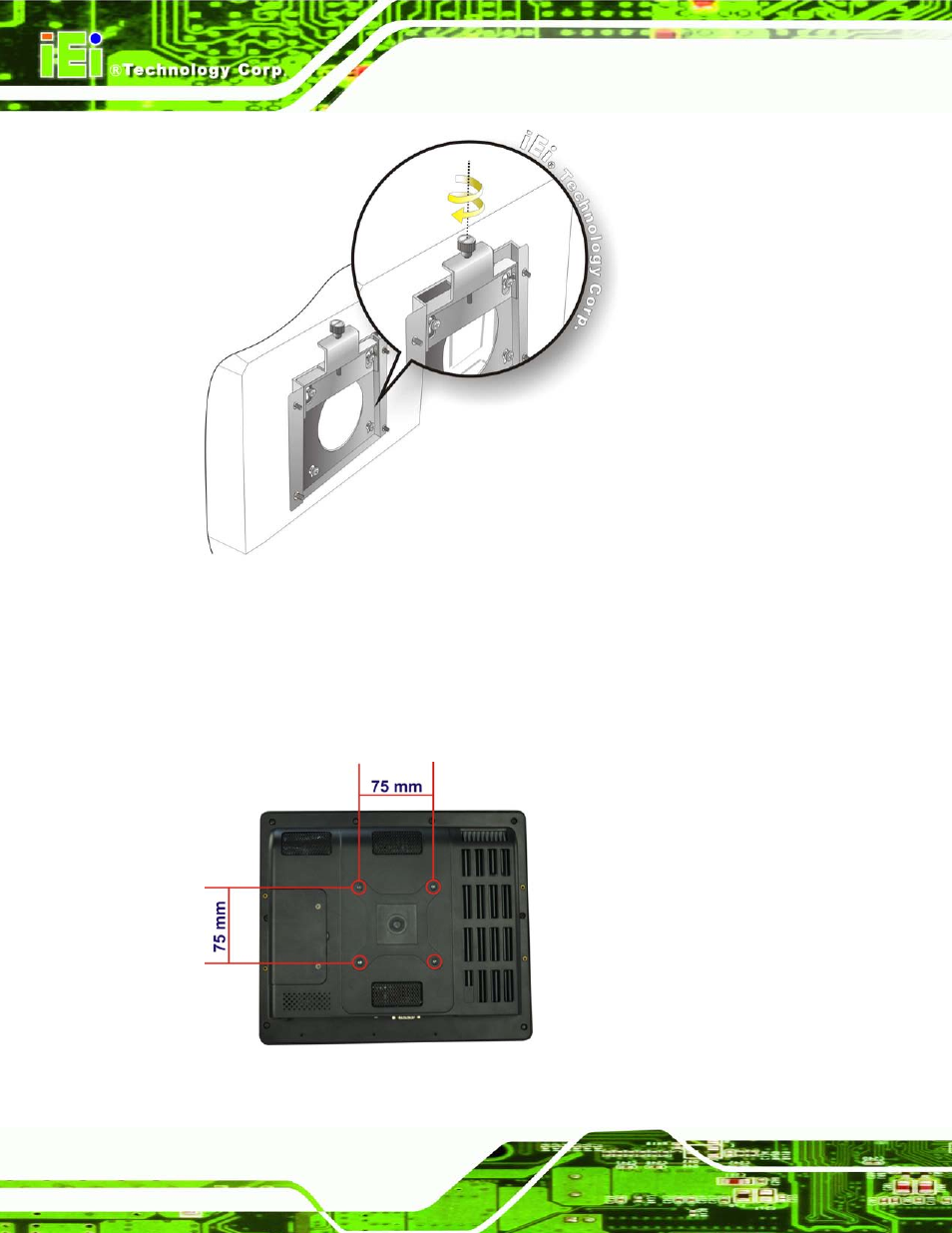 2 vesa mount 75, Figure 3-7: secure the uibx-210-cv-n2600, Figure 3–8: panel pc (vesa 75 mm) | IEI Integration uIBX-210-CV-N2600 User Manual | Page 31 / 163