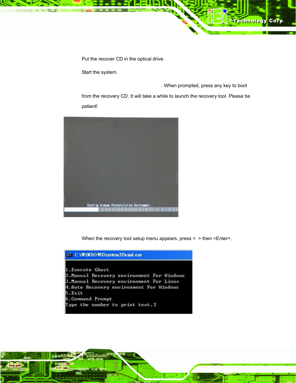A.2.4 build-up recovery partition, Figure a-6: launching the recovery tool, Figure a-7: system configuration for windows | N a.2.4 ) | IEI Integration TANK-101B-D525_N455 v1.02 User Manual | Page 80 / 119