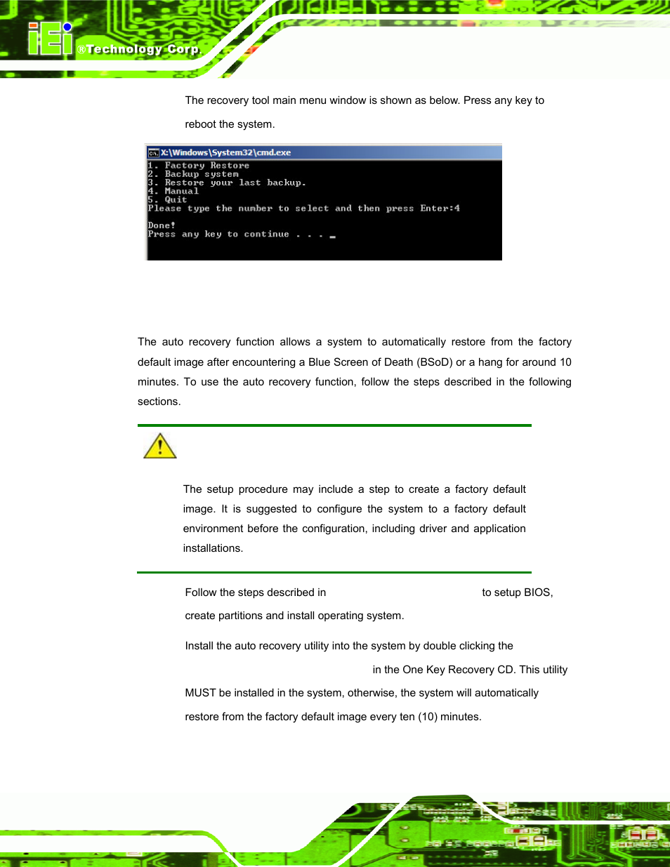 A.3 auto recovery setup procedure, Ecovery, Etup | Rocedure, Figure a-21: press any key to continue, A.3 for the detailed setu | IEI Integration TANK-101B-D525_N455 v1.02 User Manual | Page 87 / 119