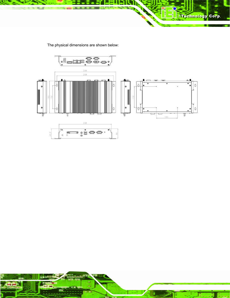 6 dimensions, Imensions, Figure 1-4: physical dimensions (millimeters) | IEI Integration TANK-101B-D525_N455 v1.10 User Manual | Page 18 / 119