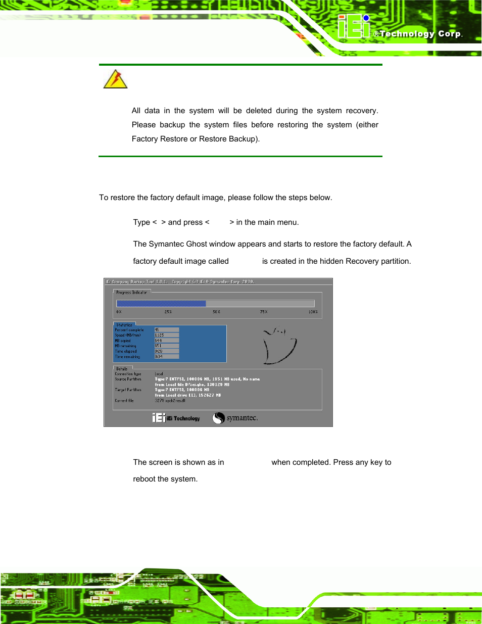 A.5.1 factory restore, Figure a-34: restore factory default | IEI Integration TANK-101B-D525_N455 v1.10 User Manual | Page 96 / 119