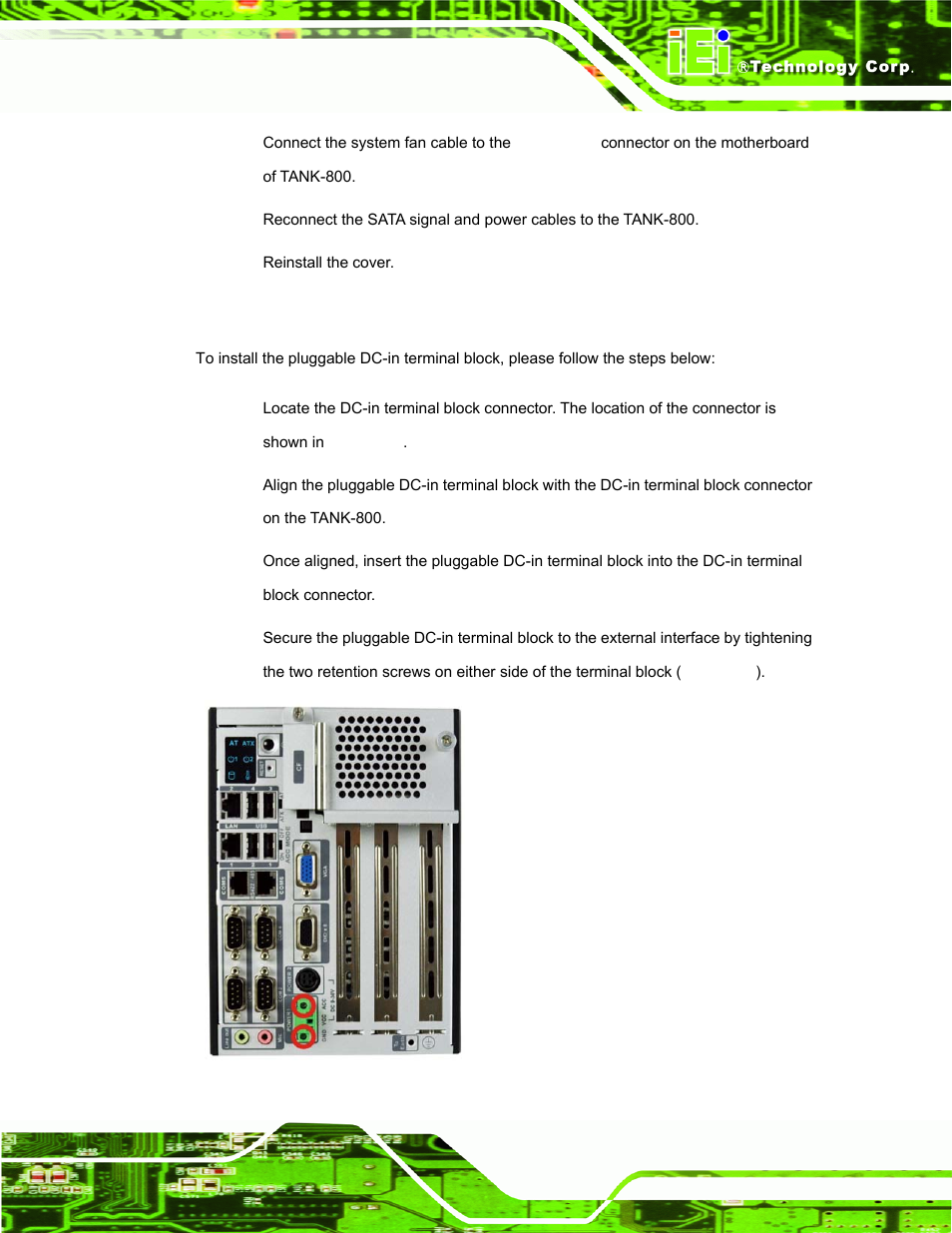 5 pluggable dc-in terminal block installation, Luggable, Dc-i | Erminal, Lock, Nstallation | IEI Integration TANK-800-D525 v1.00 User Manual | Page 33 / 116