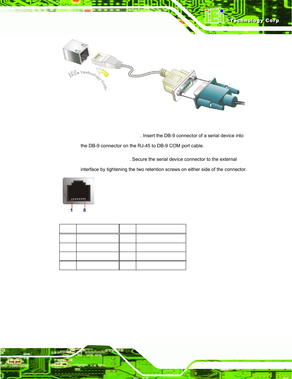 Figure 3-19: rj-45 rs-422/485 serial port, Table 3-5: rj-45 rs-422/485 serial port pinouts, See table 3-5 and figure 3-19 | Figure 3-18 | IEI Integration TANK-800-D525 v1.00 User Manual | Page 41 / 116