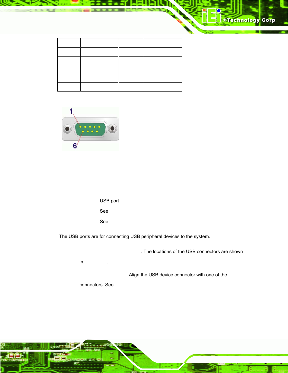 11 usb connectors, Figure 3-21: serial port pinout location, Table 3-6: serial port pinouts | See table 3-6 and figure 3-21 | IEI Integration TANK-800-D525 v1.00 User Manual | Page 43 / 116