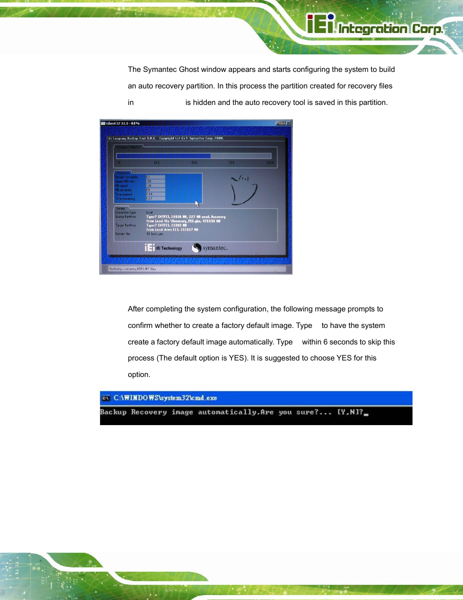 Figure a-25: building the auto recovery partition, Figure a-26: factory default image confirmation | IEI Integration TANK-800-D525 v1.14 User Manual | Page 107 / 137