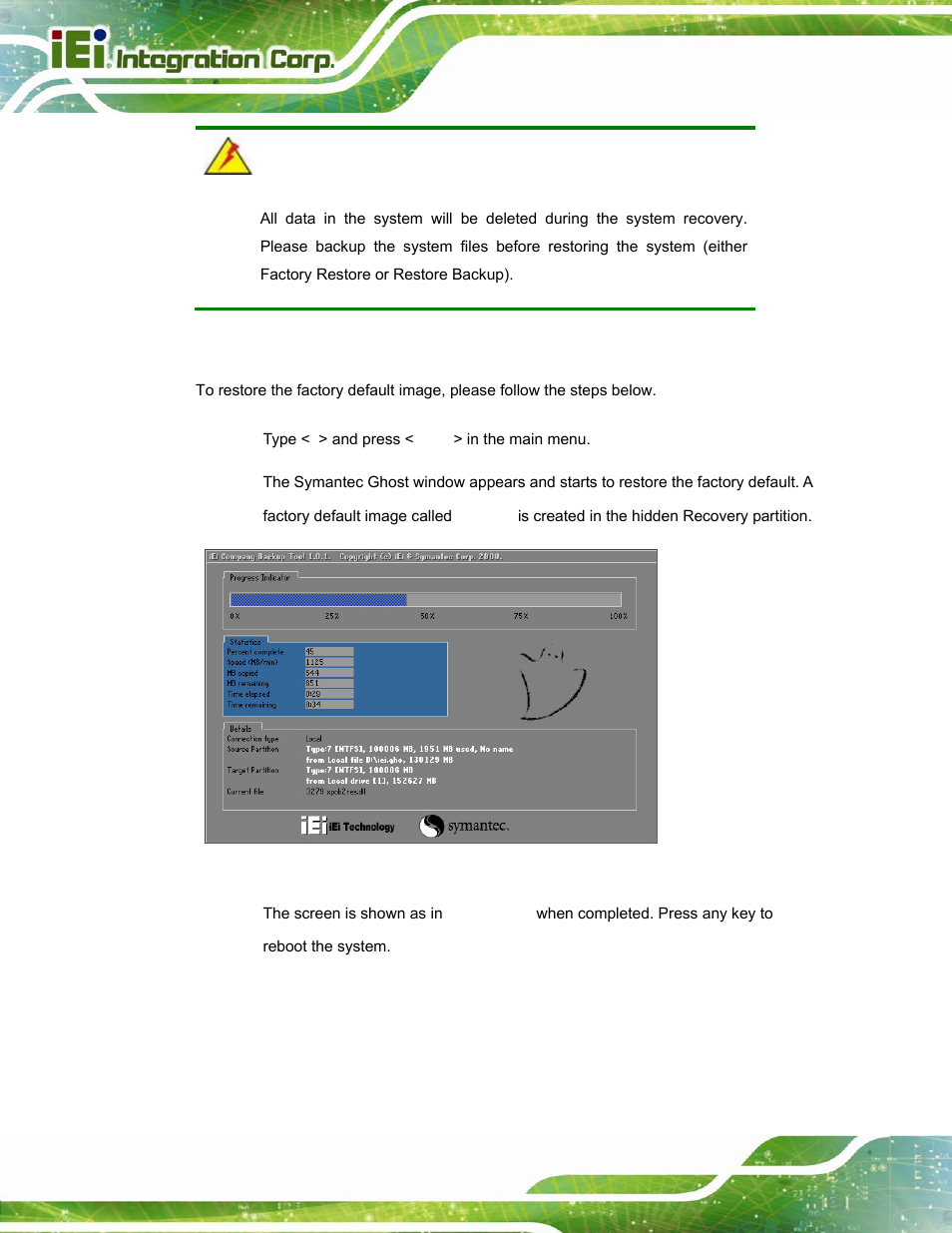 A.5.1 factory restore, Figure a-34: restore factory default | IEI Integration TANK-800-D525 v1.14 User Manual | Page 114 / 137