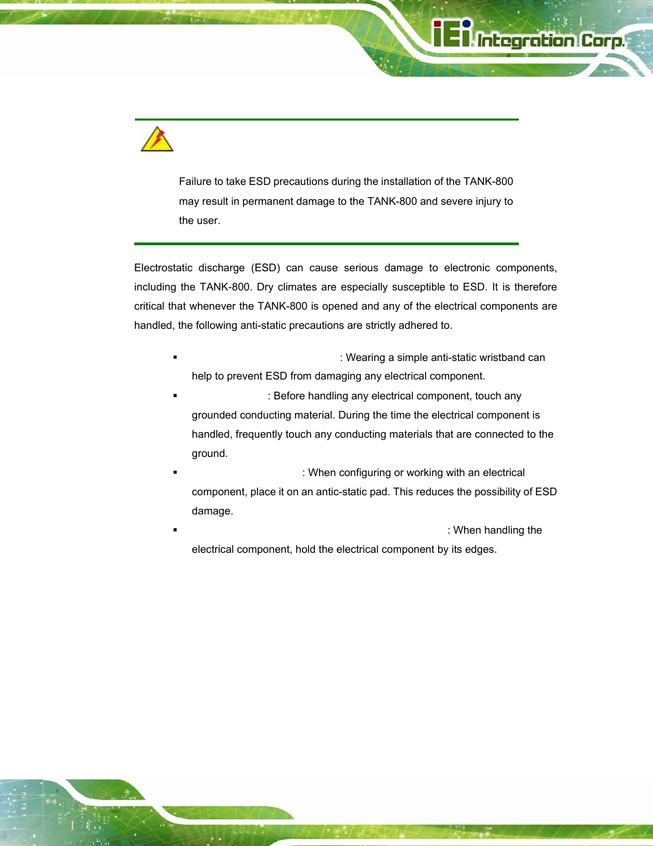 B.1.2 anti-static precautions | IEI Integration TANK-800-D525 v1.14 User Manual | Page 131 / 137