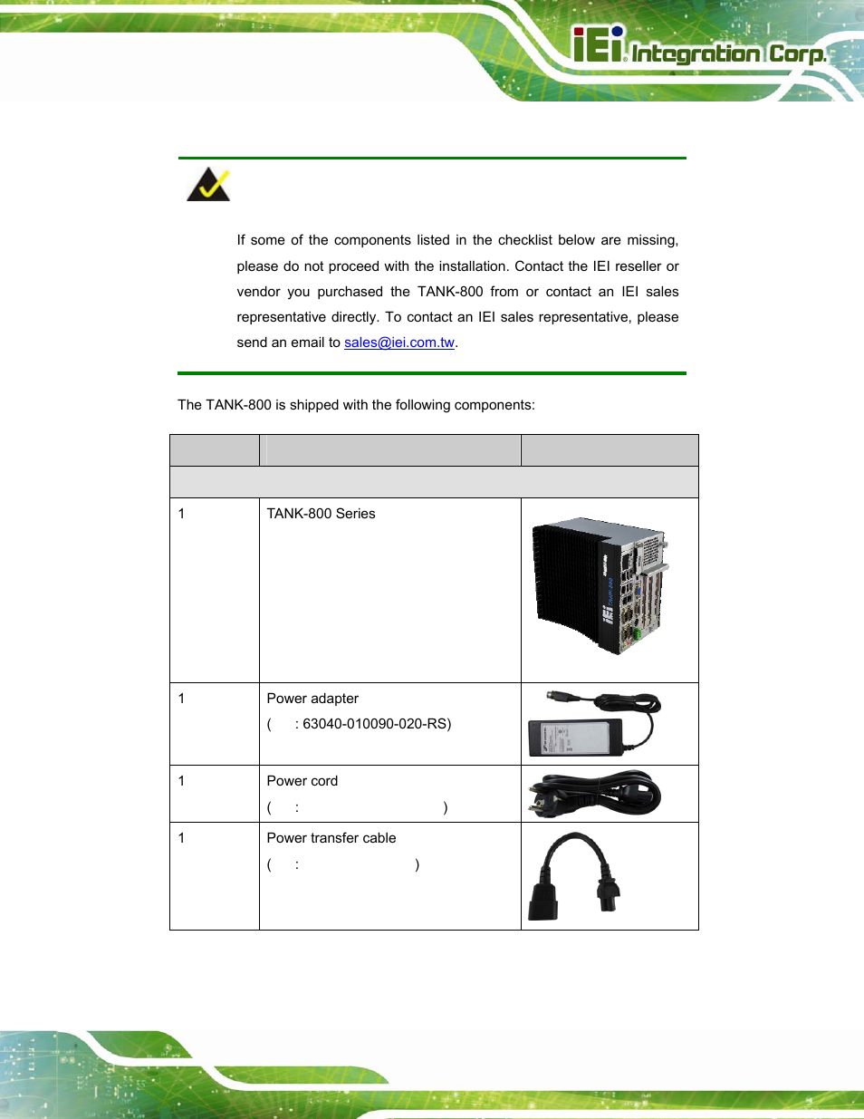 3 unpacking checklist, N 2.3: unpack, Npacking | Hecklist | IEI Integration TANK-800-D525 v1.14 User Manual | Page 25 / 137