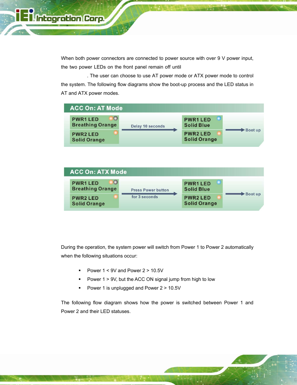 1 boot-up, 2 switch to backup power, Figure 3-33: acc on: at mode | Figure 3-34: acc on: atx mode | IEI Integration TANK-800-D525 v1.14 User Manual | Page 54 / 137