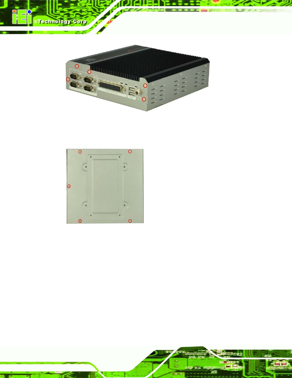 Figure 3-1: remove retention screws (rear panel), Figure 3-2: remove retention screws (bottom panel) | IEI Integration TANK-600-D2550_N2600 User Manual | Page 25 / 132