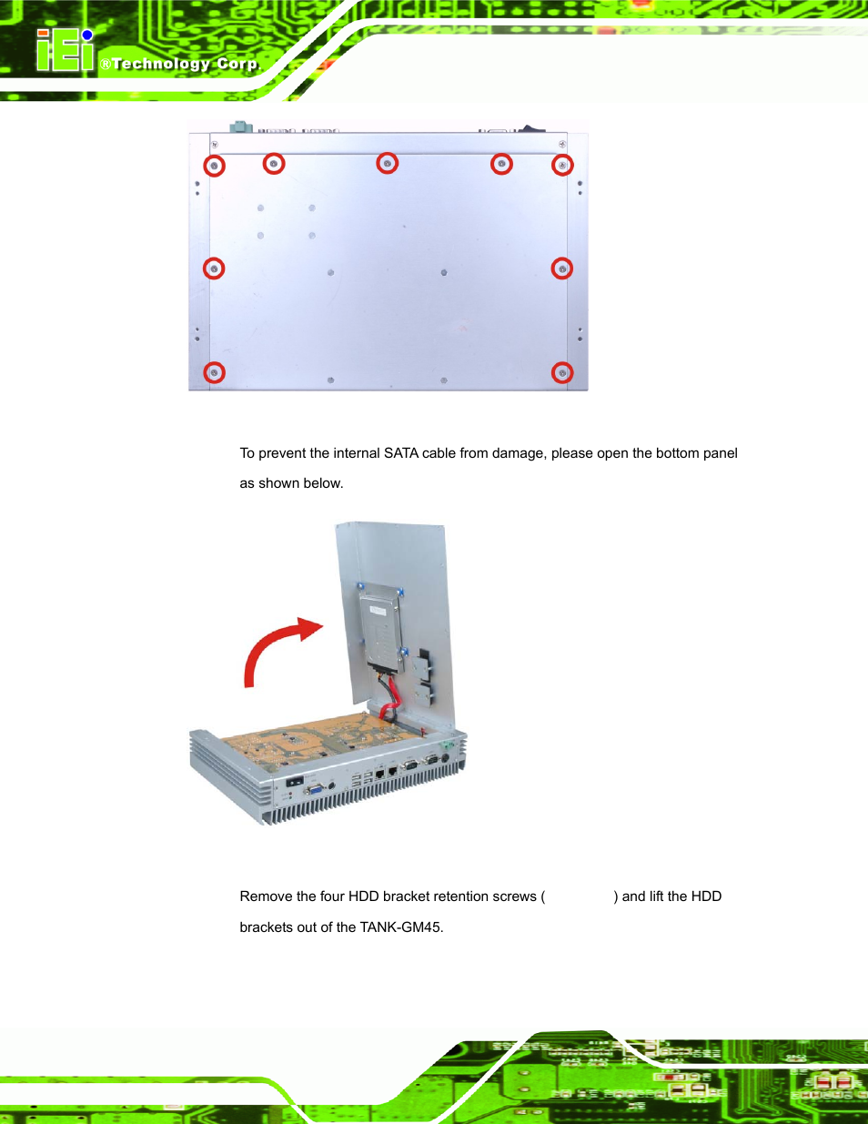Figure 3-3: open the bottom panel | IEI Integration TANK-GM45A User Manual | Page 22 / 104