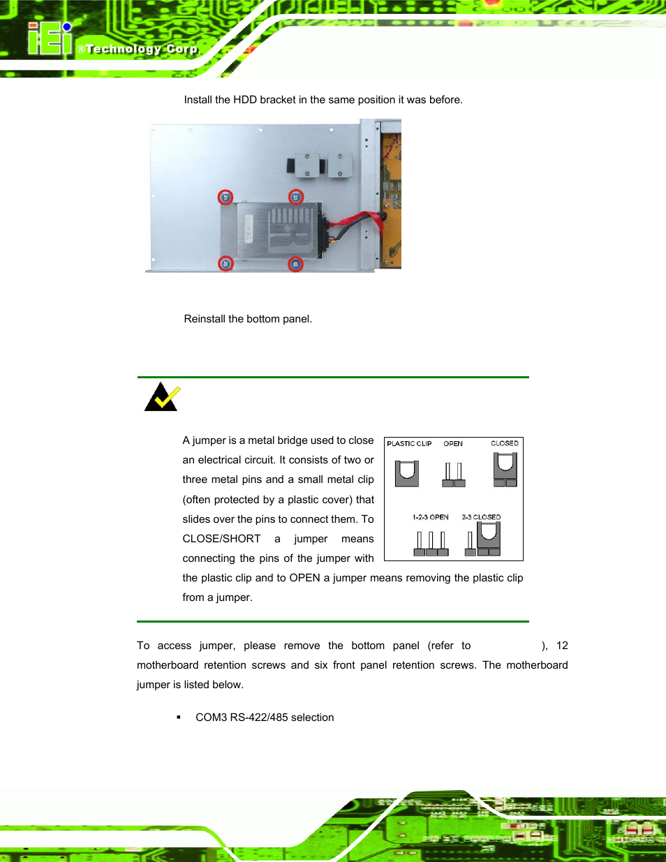 3 jumper settings, Umper, Ettings | Figure 3–6: hdd installation | IEI Integration TANK-GM45A User Manual | Page 24 / 104