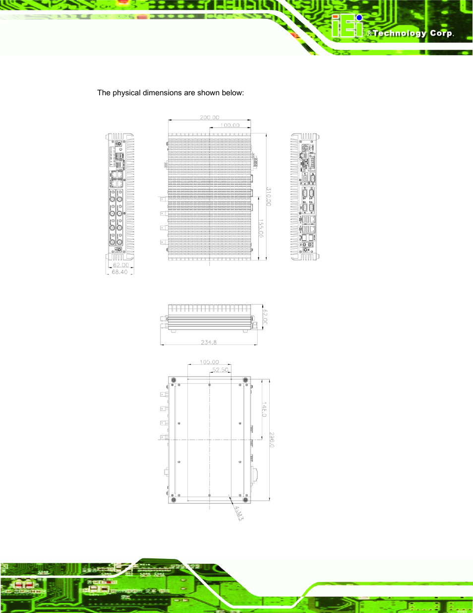 7 dimensions, Imensions, Figure 1-5: physical dimensions (millimeters) | IEI Integration TANK-700-QM67 v1.00 User Manual | Page 20 / 128