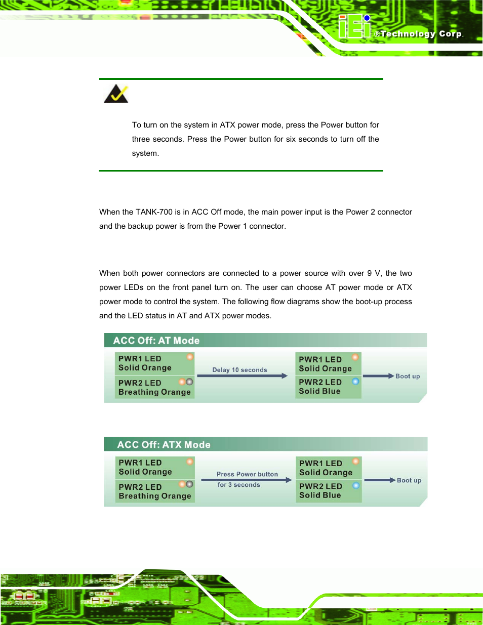 2 acc off, 1 boot-up, Figure 3-40: acc off: at mode | Figure 3-41: acc off: atx mode | IEI Integration TANK-700-QM67 v1.00 User Manual | Page 56 / 128