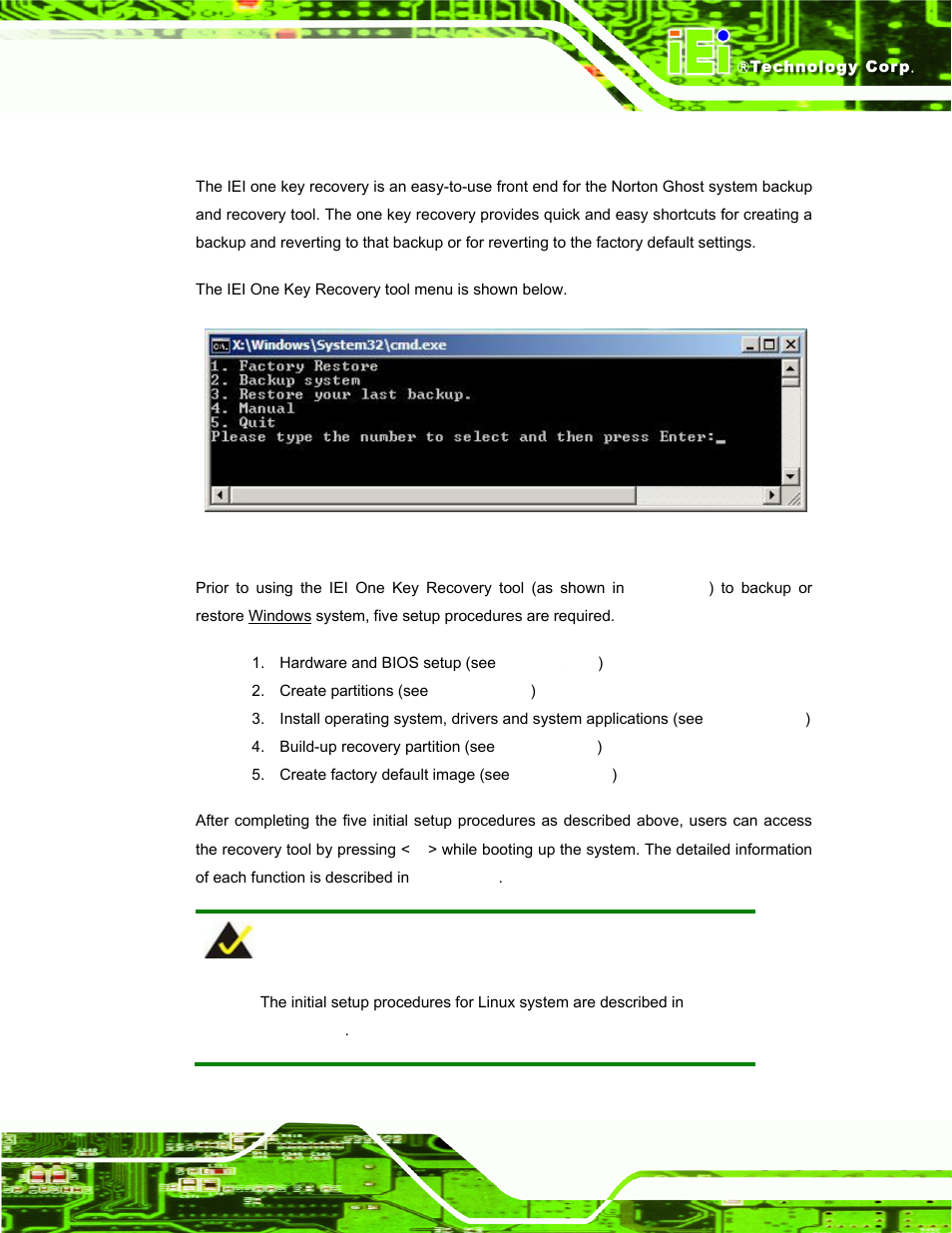 A.1 one key recovery introduction, Ecovery, Ntroduction | Figure a-1: iei one key recovery tool menu | IEI Integration TANK-700-QM67 v1.00 User Manual | Page 96 / 128