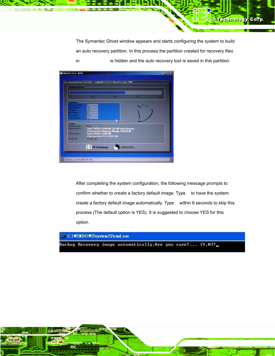 Figure a-25: building the auto recovery partition, Figure a-26: factory default image confirmation | IEI Integration TANK-700-QM67 v1.12 User Manual | Page 115 / 145