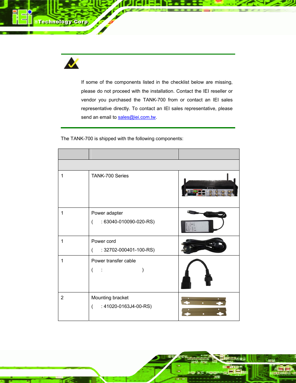 3 unpacking checklist, Npacking, Hecklist | IEI Integration TANK-700-QM67 v1.12 User Manual | Page 24 / 145