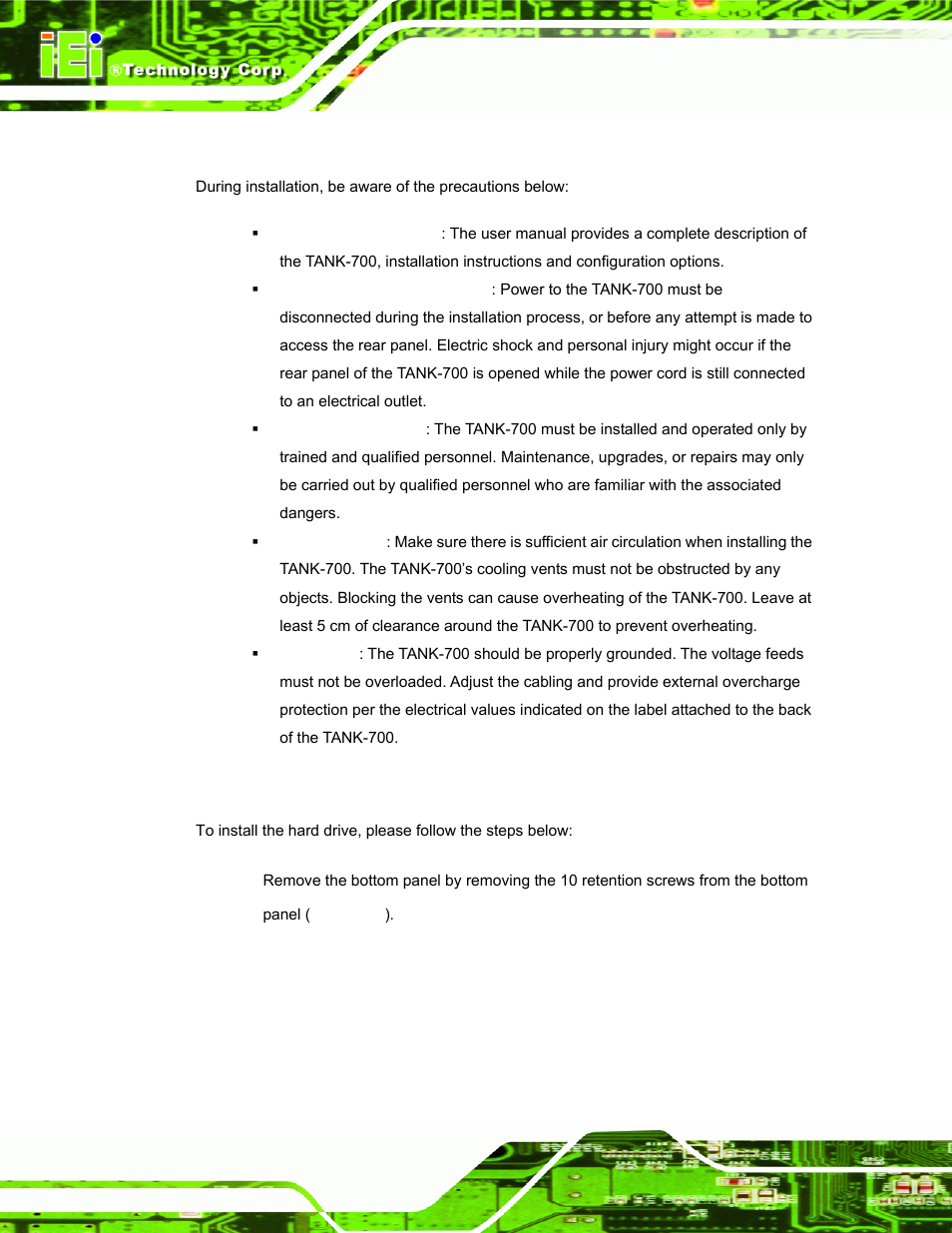1 installation precautions, 2 hard disk drive (hdd) installation, Nstallation | Recautions, Rive, Hdd) | IEI Integration TANK-700-QM67 v1.12 User Manual | Page 28 / 145