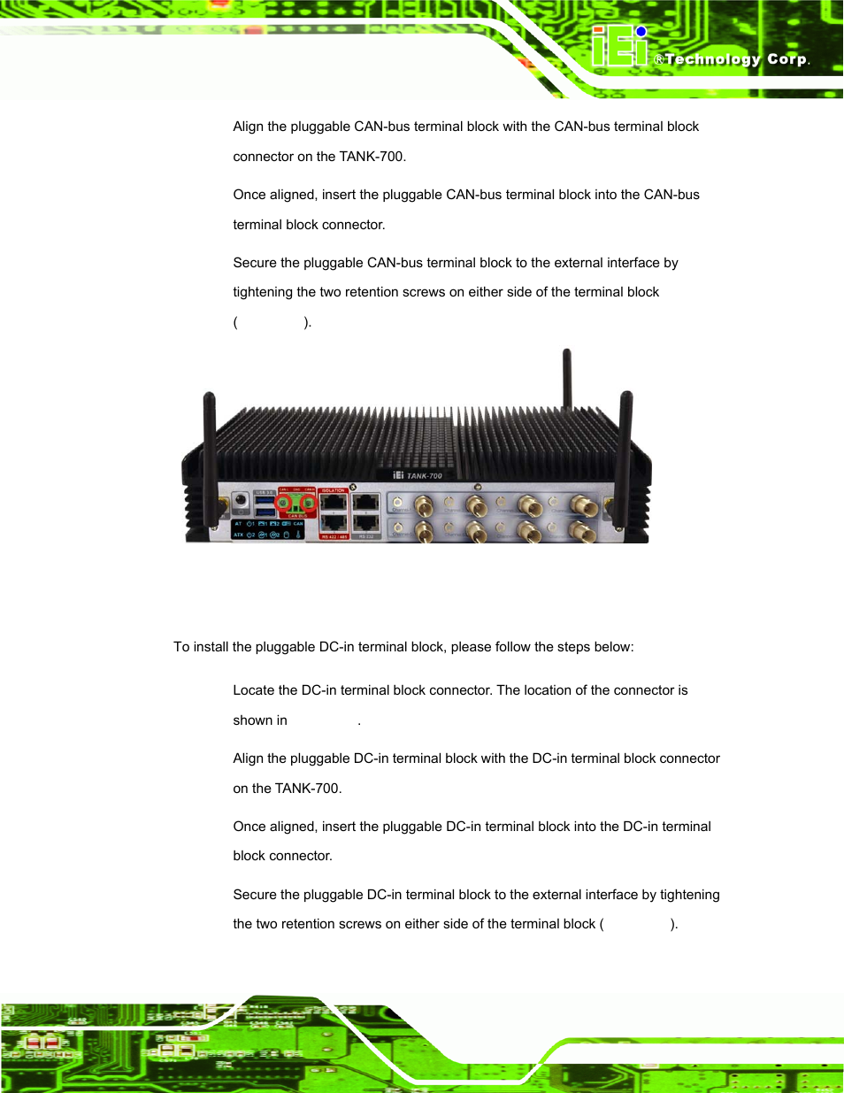 4 pluggable dc-in terminal block installation, Luggable, Dc-i | Erminal, Lock, Nstallation | IEI Integration TANK-700-QM67 v1.12 User Manual | Page 31 / 145
