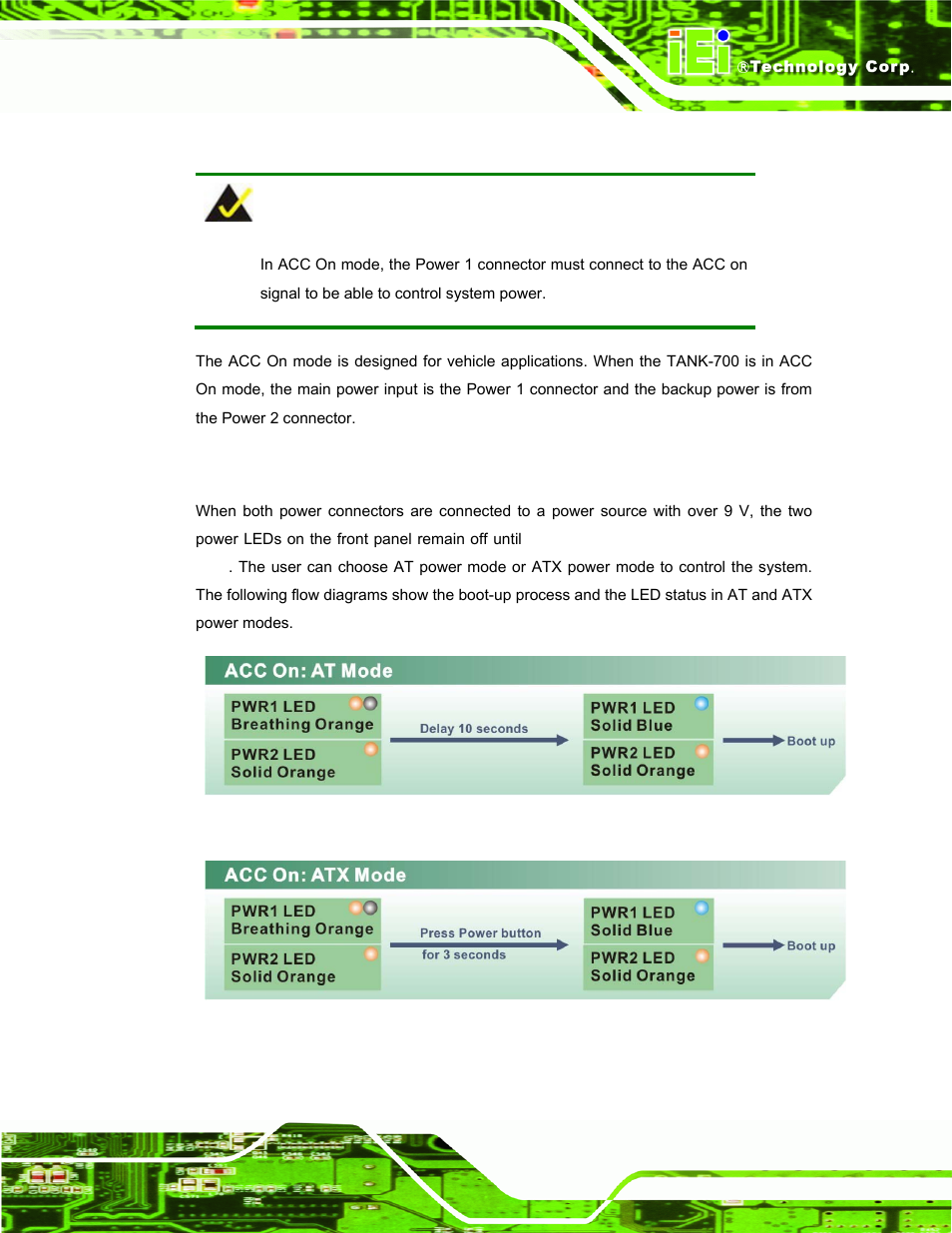 1 acc on, 1 boot-up, Figure 3-36: acc on: at mode | Figure 3-37: acc on: atx mode | IEI Integration TANK-700-QM67 v1.12 User Manual | Page 55 / 145