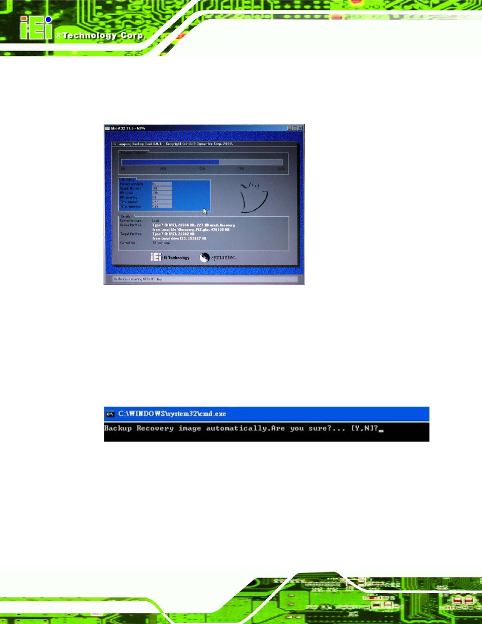 Figure a-25: building the auto recovery partition, Figure a-26: factory default image confirmation | IEI Integration TANK-700-QM67 v2.00 User Manual | Page 114 / 144