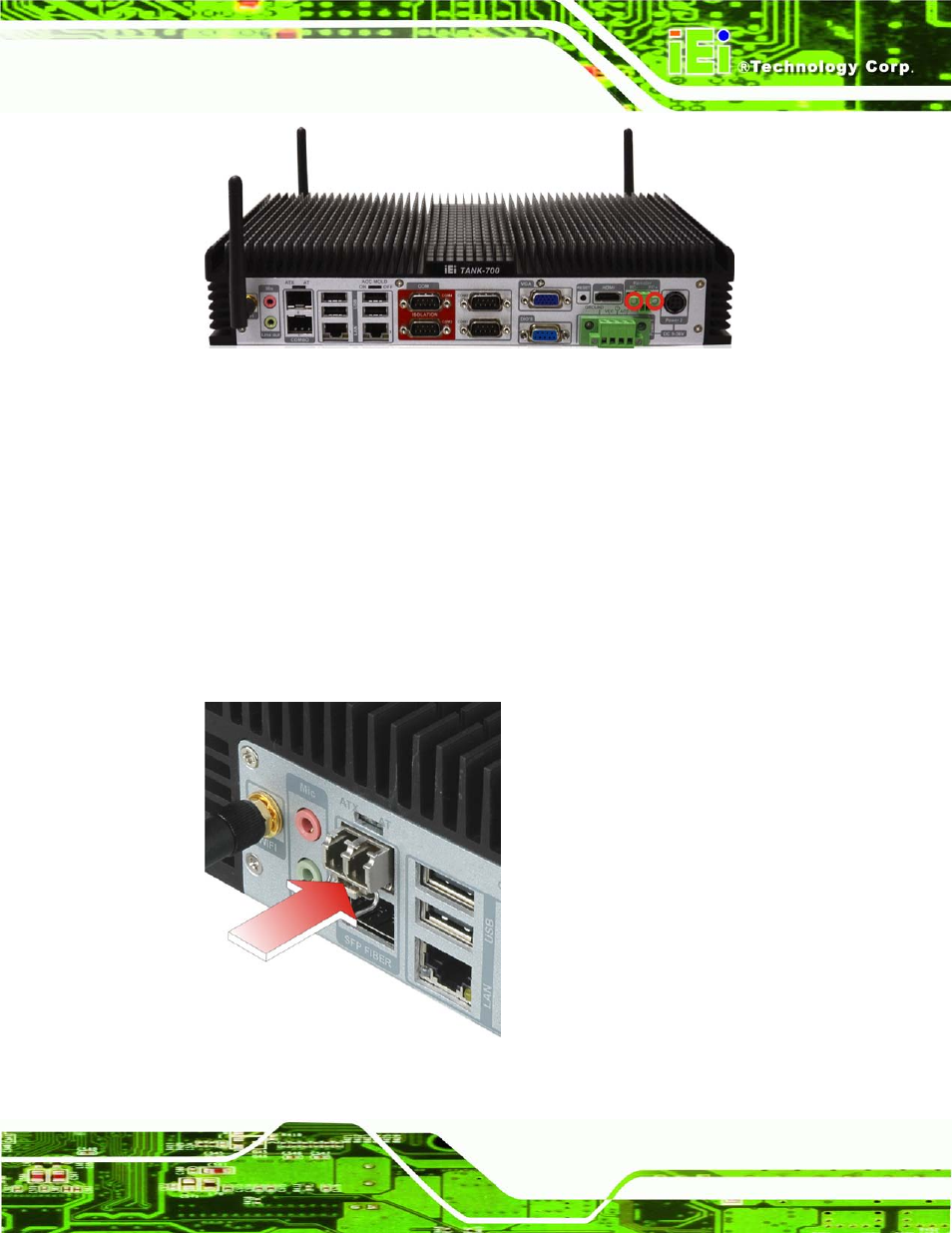 6 sfp module installation, Odule, Nstallation | Figure 3-8: sfp module installation, 6 s fp mo d u le in s ta lla tio n | IEI Integration TANK-700-QM67 v2.00 User Manual | Page 33 / 144