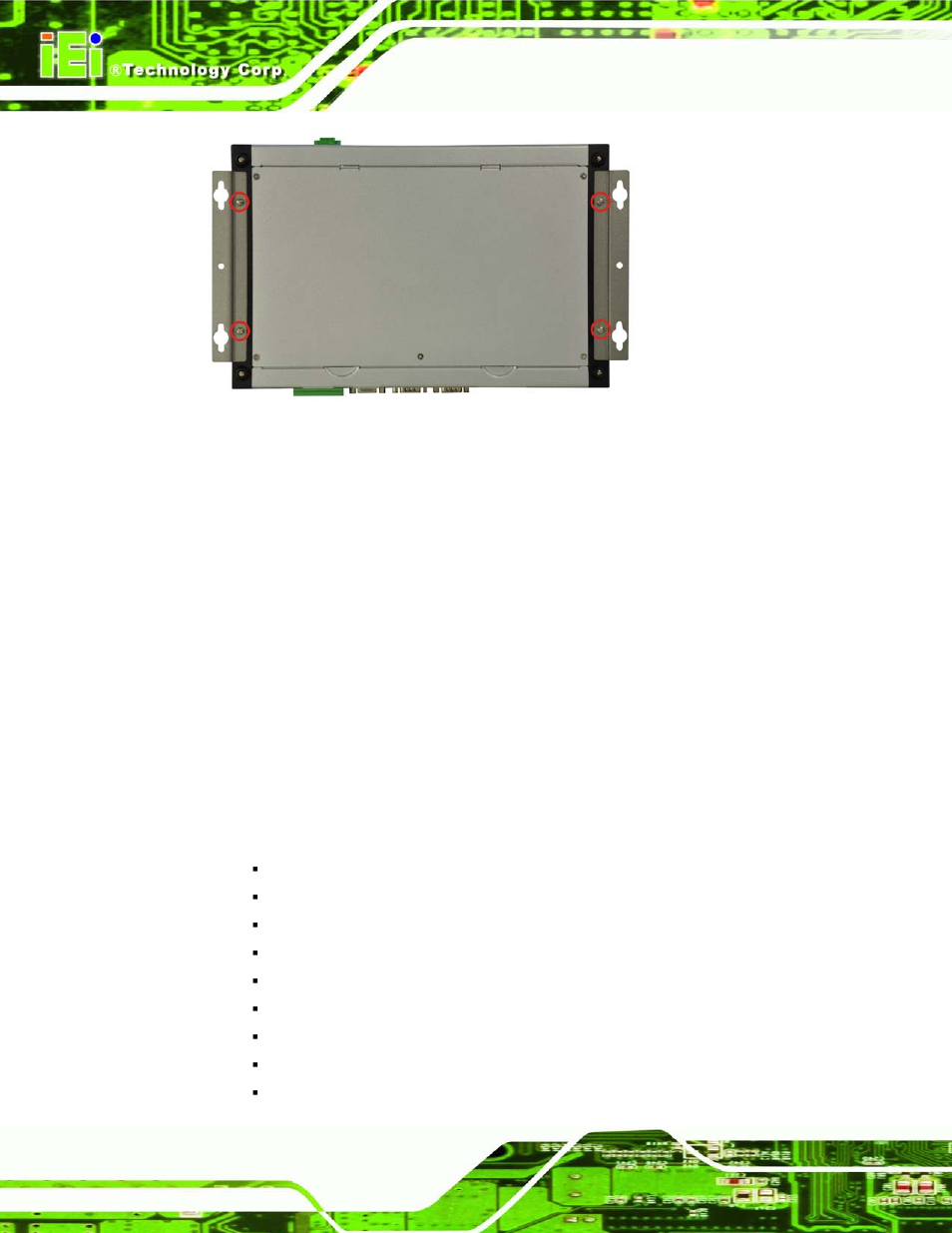 9 external peripheral interface connectors, Xternal, Eripheral | Nterface, Onnectors, Figure 3-11: mounting bracket retention screws | IEI Integration TANK-700-QM67 v2.00 User Manual | Page 36 / 144