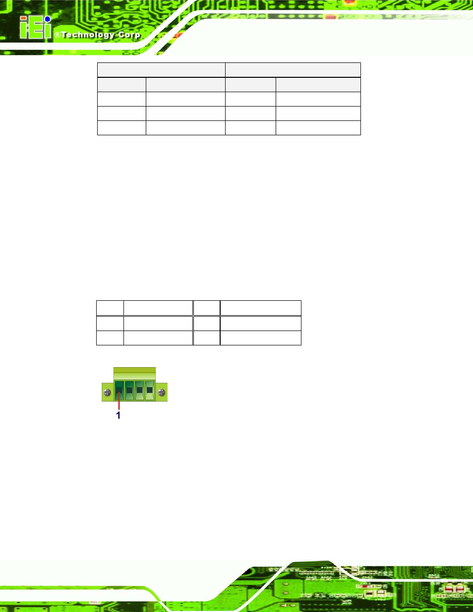 9 power input, 4-pin terminal block, 10 power input, 4-pin din connector, Figure 3-19: 4-pin terminal block pinout location | Table 3-4: rj-45 ethernet connector leds, Table 3-5: 4-pin terminal block pinouts, 9 p o we r in p u t, 4-p in te rm in a l blo c k | IEI Integration TANK-700-QM67 v2.00 User Manual | Page 42 / 144