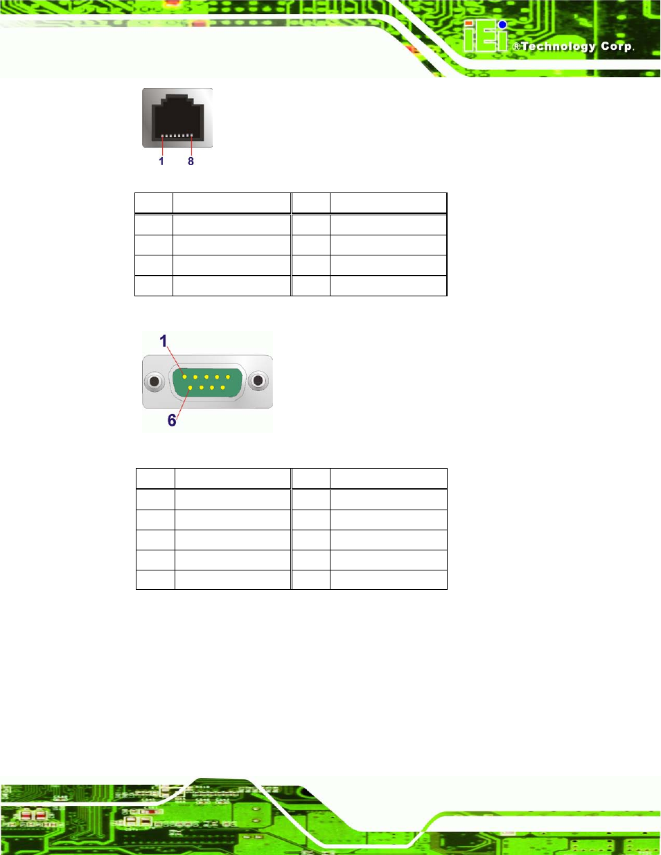 Figure 3-24: db-9 connector pinout location, Table 3-7: rj-45 rs-232 serial port pinouts, Table 3-8: db-9 connector pinouts | Ee table 3-7, Figure 3-23 | IEI Integration TANK-700-QM67 v2.00 User Manual | Page 45 / 144