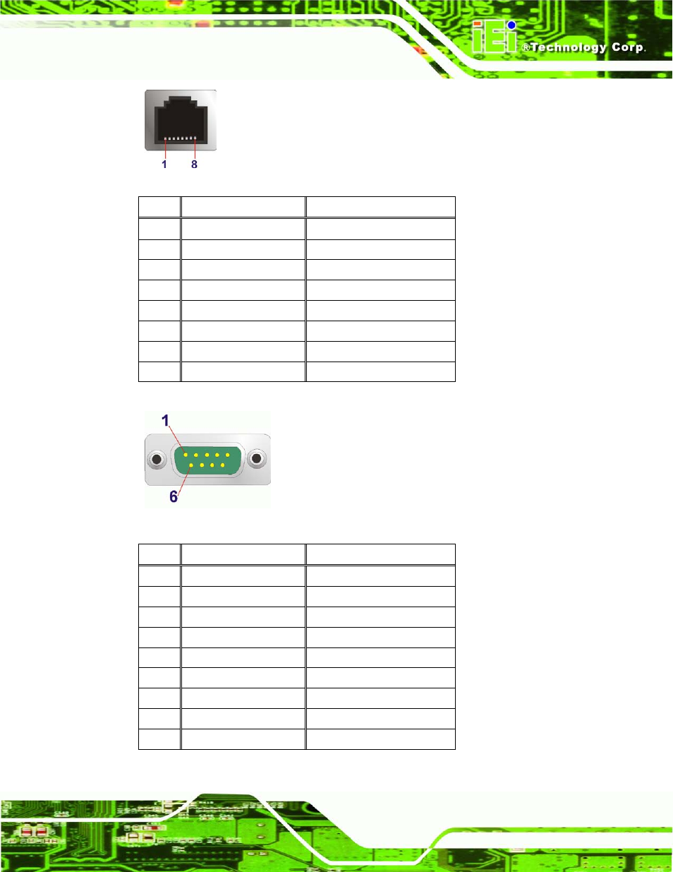 Figure 3-27: db-9 connector pinout location, Table 3-9: rj-45 rs-422/485 serial port pinouts, Table 3-10: db-9 connector pinouts | Ee table 3-9, Figure 3-26 | IEI Integration TANK-700-QM67 v2.00 User Manual | Page 47 / 144