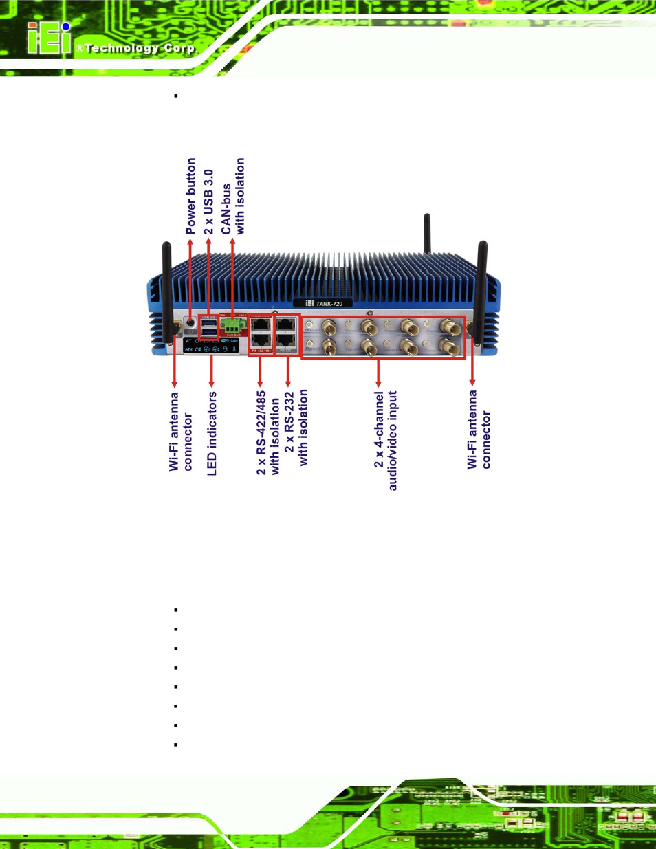 2 rear panel, Figure 1-2: tank-720 front panel | IEI Integration TANK-720-Q67 User Manual | Page 18 / 147