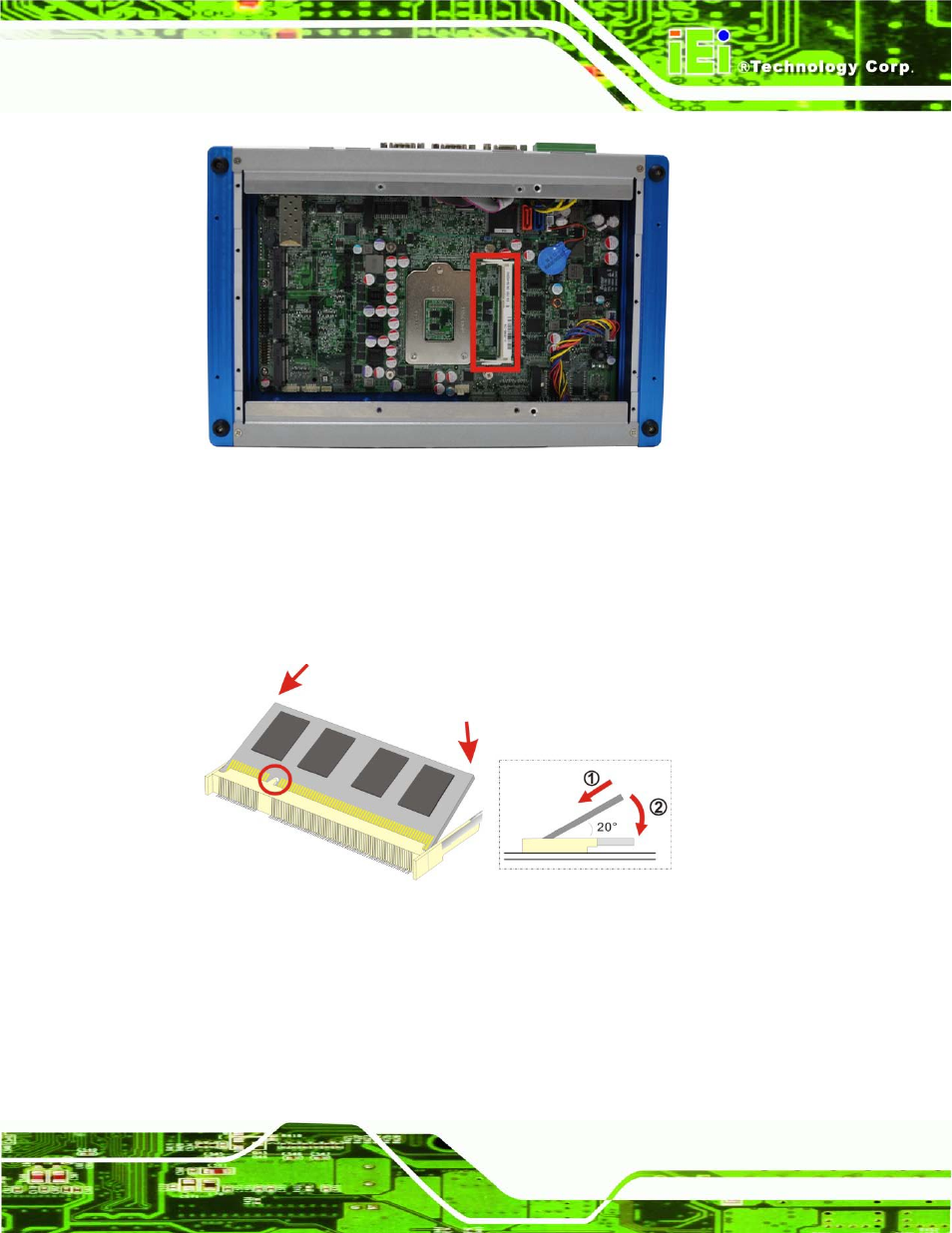 Figure 3-10: so-dimm socket, Figure 3-11: so-dimm installation | IEI Integration TANK-720-Q67 User Manual | Page 35 / 147