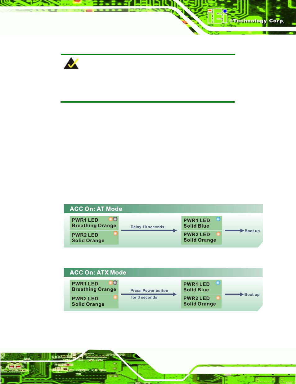 1 acc on, 1 boot-up, Figure 3-36: acc on: at mode | Figure 3-37: acc on: atx mode | IEI Integration TANK-720-Q67 User Manual | Page 55 / 147
