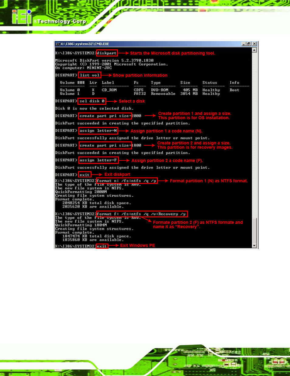 Figure a-5: partition creation commands | IEI Integration TANK-820-H61 v1.00 User Manual | Page 117 / 158