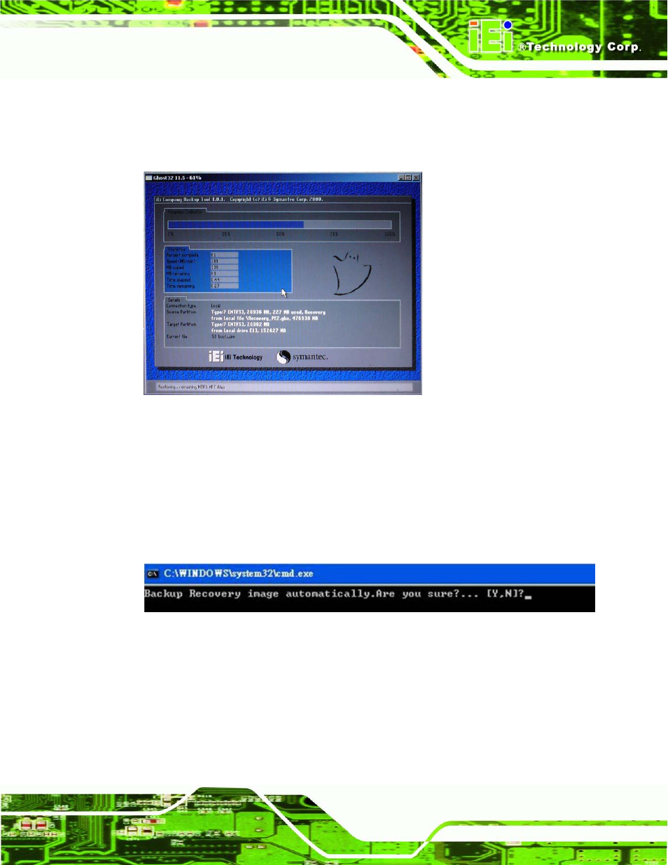 Figure a-25: building the auto recovery partition, Figure a-26: factory default image confirmation | IEI Integration TANK-820-H61 v1.00 User Manual | Page 128 / 158