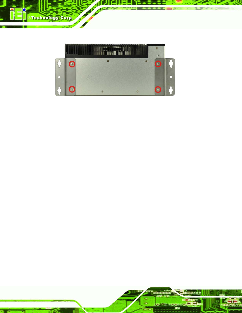 6 foot pad installation, Nstallation, Figure 3-9: mounting bracket retention screws | IEI Integration TANK-820-H61 v1.00 User Manual | Page 37 / 158