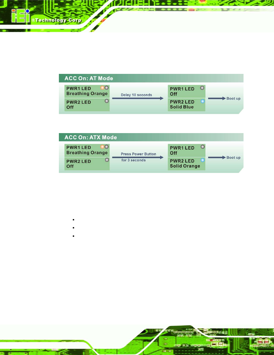 2 shutdown, Figure 3-29: acc on: at mode, Figure 3-30: acc on: atx mode | IEI Integration TANK-820-H61 v1.00 User Manual | Page 51 / 158