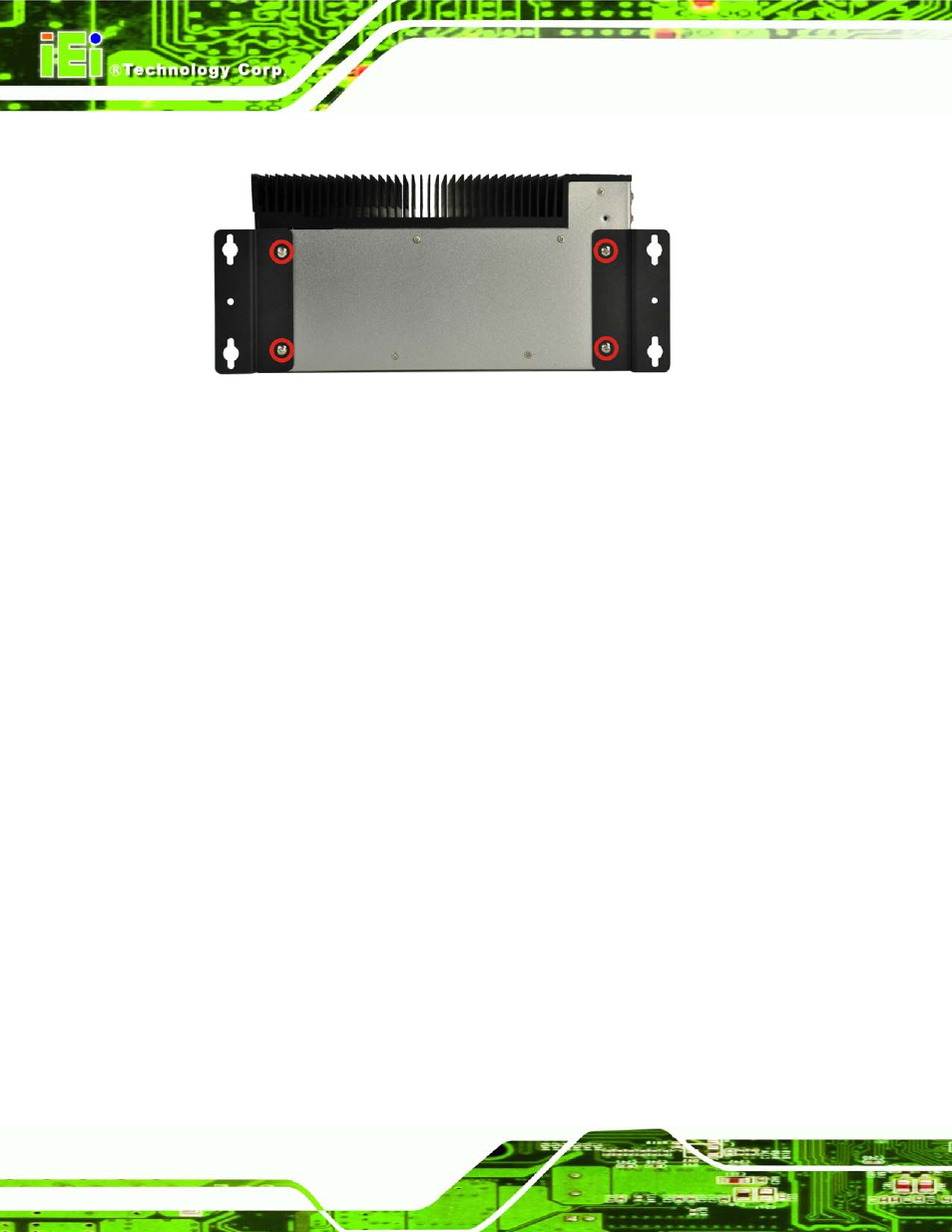 6 foot pad installation, Nstallation, Figure 3-9: mounting bracket retention screws | IEI Integration TANK-820-H61 v2.00 User Manual | Page 37 / 158