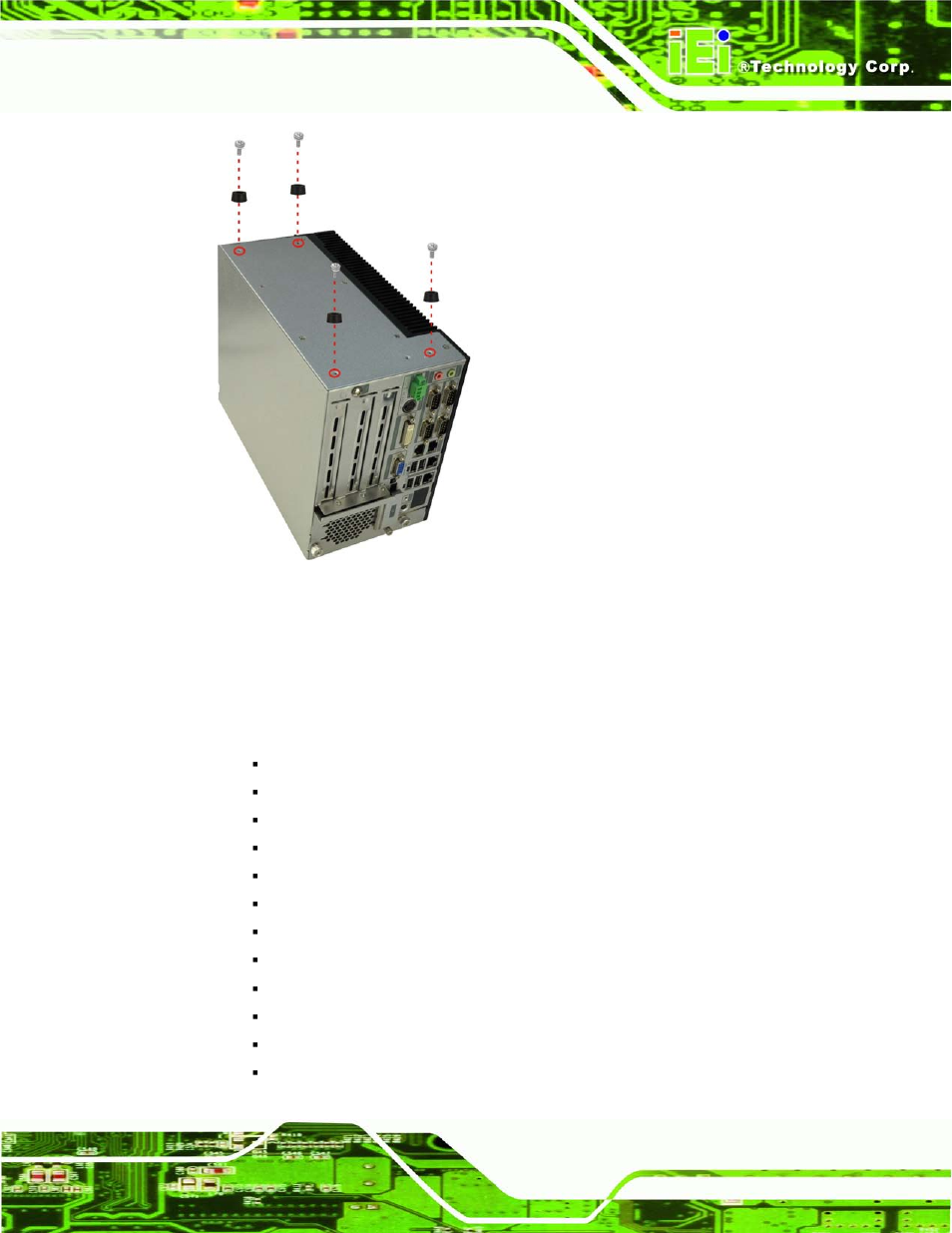 7 external peripheral interface connectors, Xternal, Eripheral | Nterface, Onnectors, Figure 3-10: foot pad installation | IEI Integration TANK-820-H61 v2.00 User Manual | Page 38 / 158