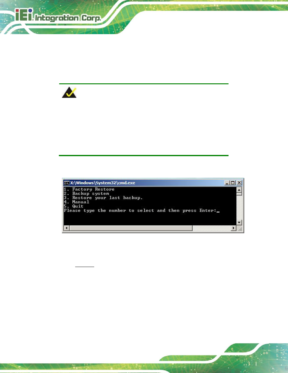 A.1 one key recovery introduction, Ecovery, Ntroduction | Figure a-1: iei one key recovery tool menu | IEI Integration TANK-820-H61 v2.03 User Manual | Page 109 / 157