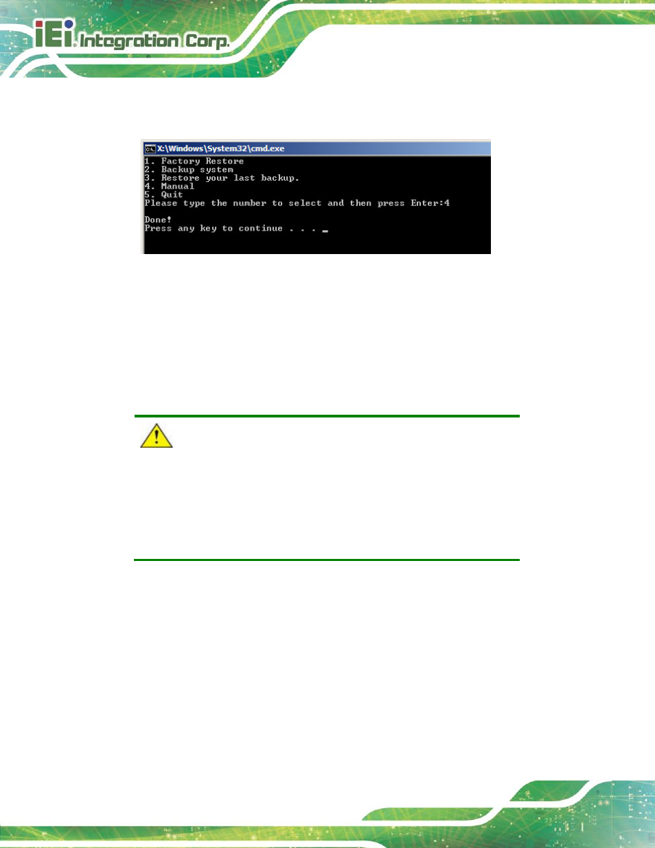 A.3 auto recovery setup procedure, Ecovery, Etup | Rocedure, Figure a-21: press any key to continue, On a.3, A.3 ) | IEI Integration TANK-820-H61 v2.03 User Manual | Page 125 / 157