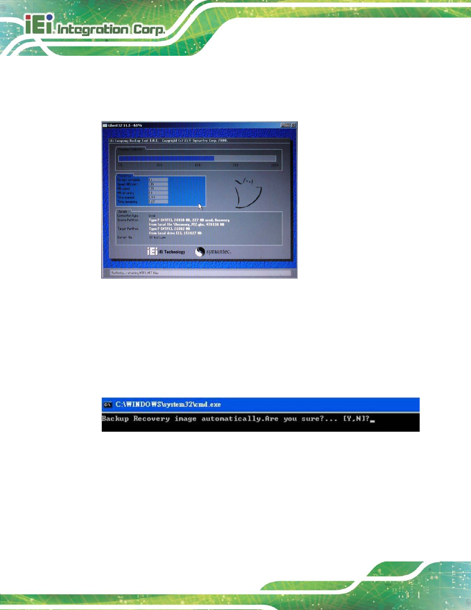 Figure a-25: building the auto recovery partition, Figure a-26: factory default image confirmation | IEI Integration TANK-820-H61 v2.03 User Manual | Page 127 / 157