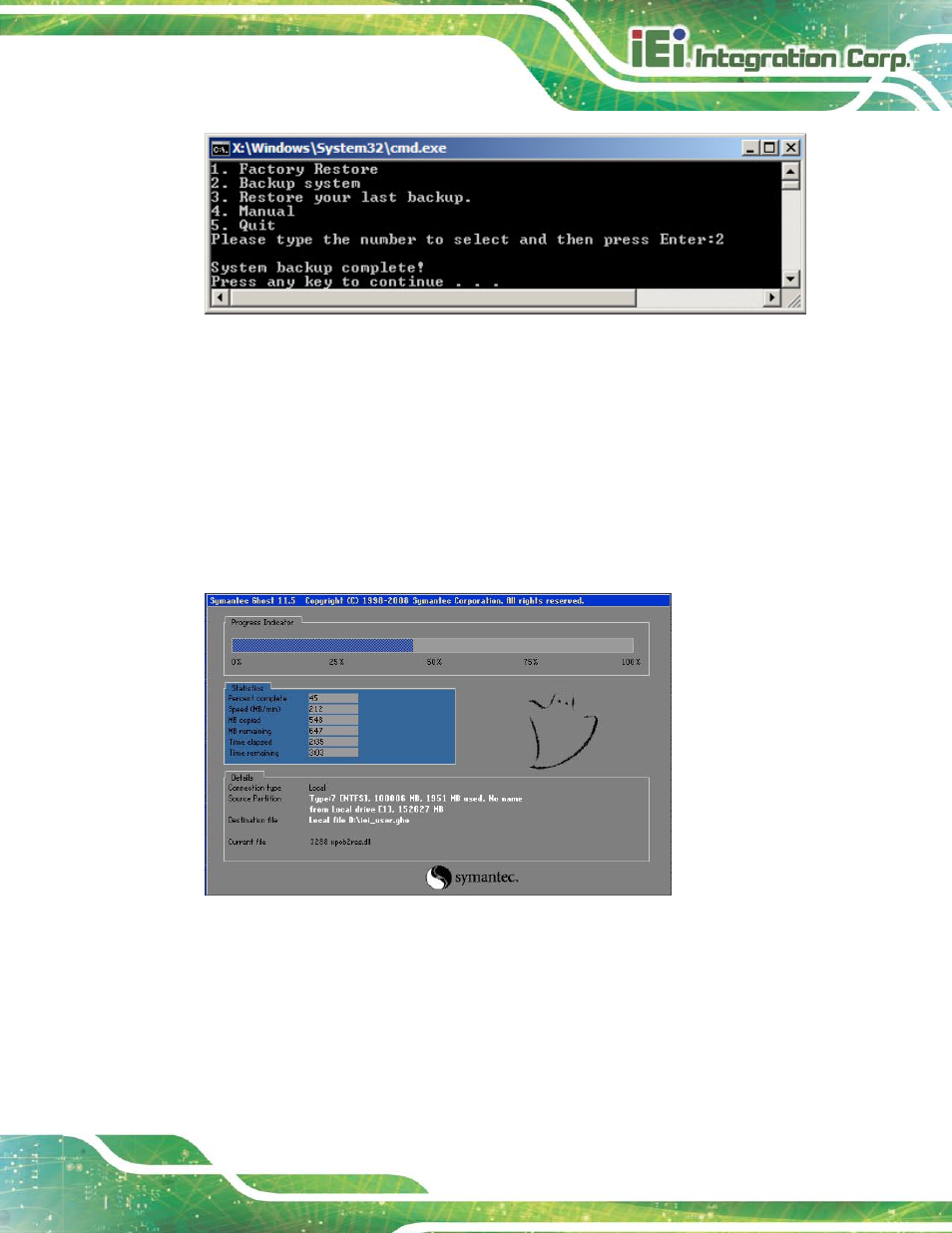 A.5.3 restore your last backup, Figure a-37: system backup complete window, Figure a-38: restore backup | IEI Integration TANK-820-H61 v2.03 User Manual | Page 136 / 157