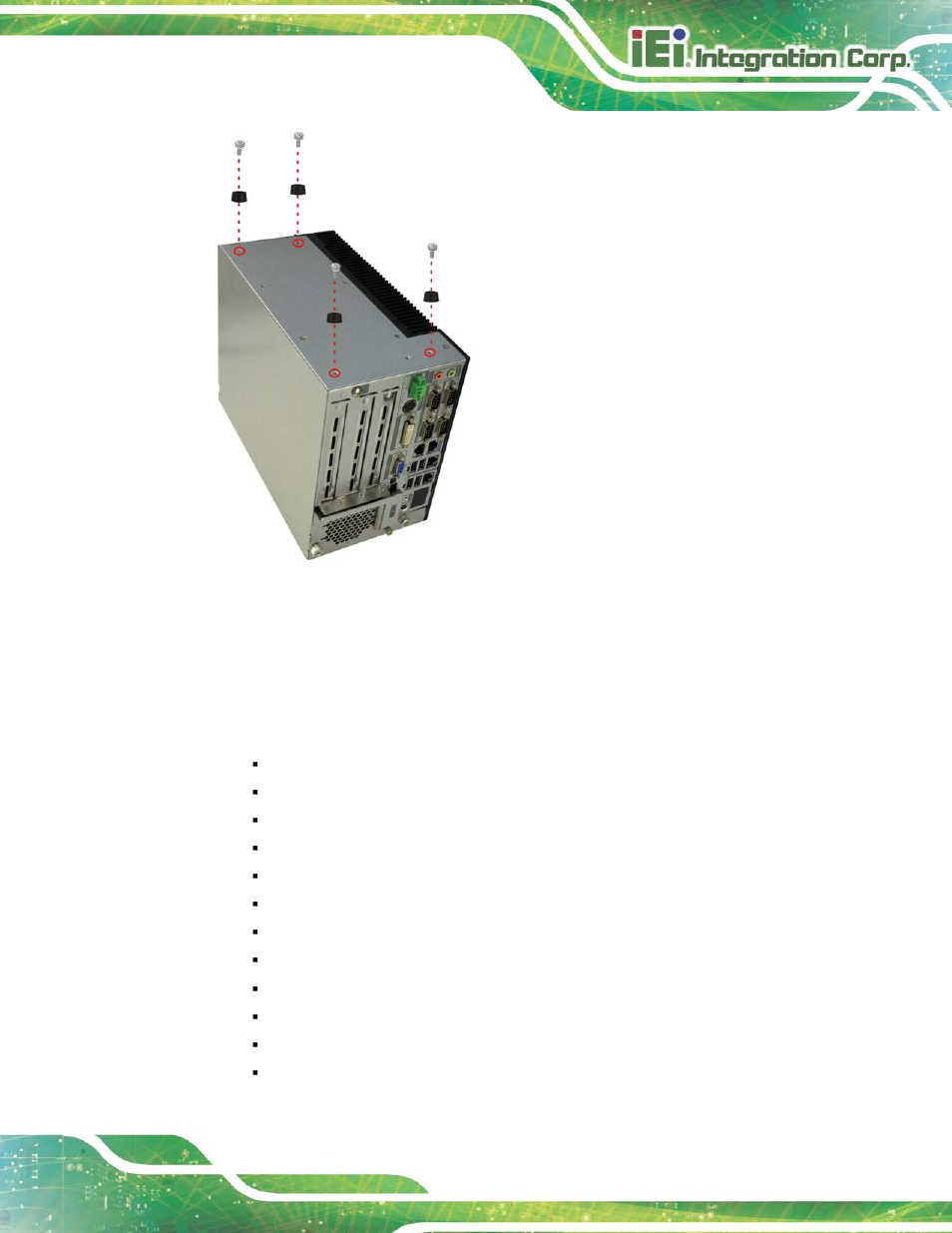 7 external peripheral interface connectors, Xternal, Eripheral | Nterface, Onnectors, Figure 3-10: foot pad installation | IEI Integration TANK-820-H61 v2.03 User Manual | Page 38 / 157